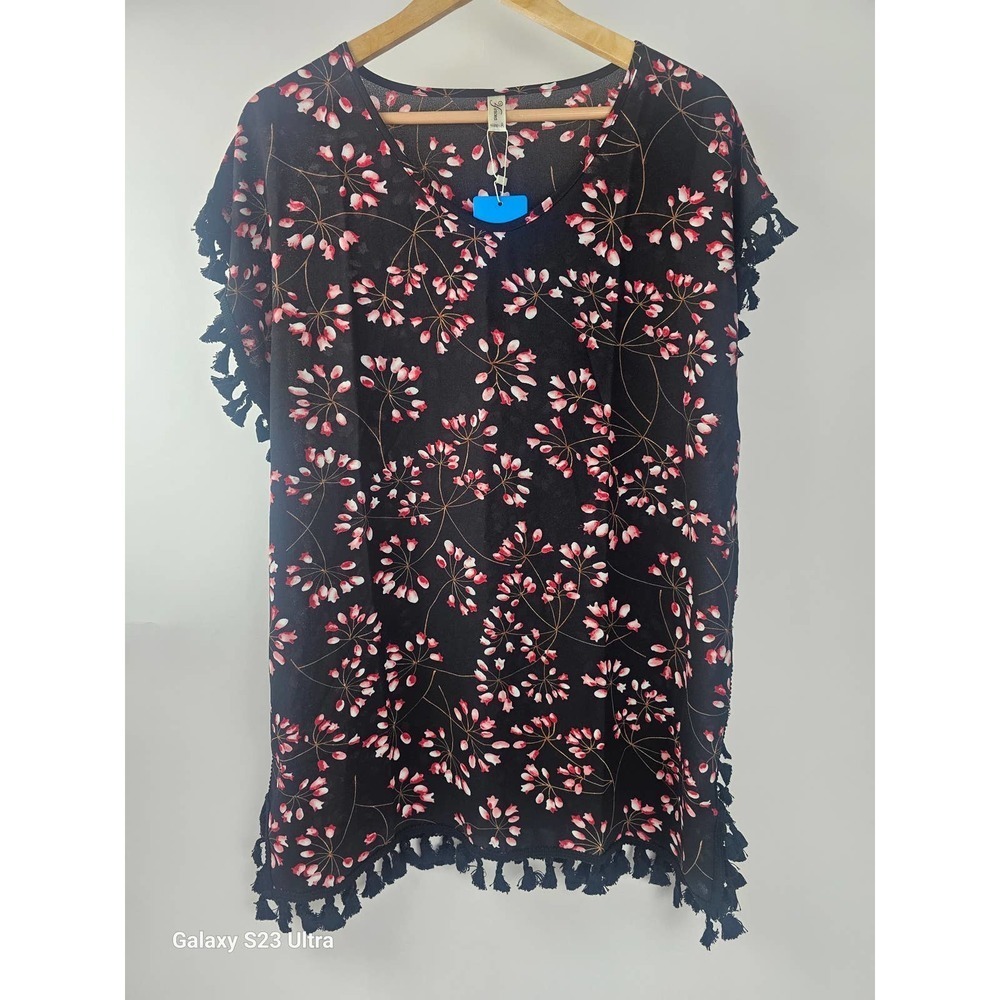 Women's  swimsuit cover/ dress szA, S/M black qith floral pattern